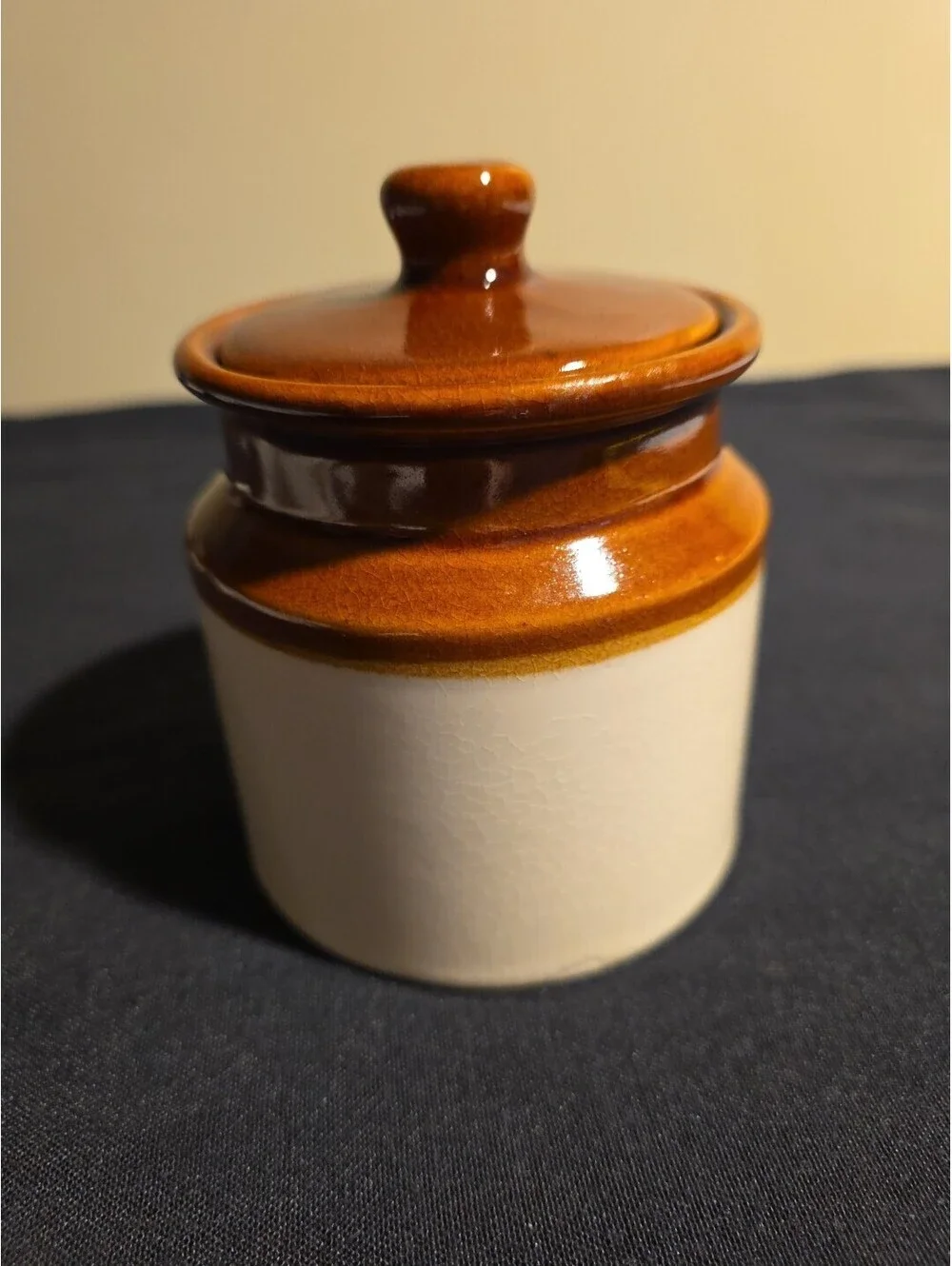 Small Brown Lidded Pottery Crock  5